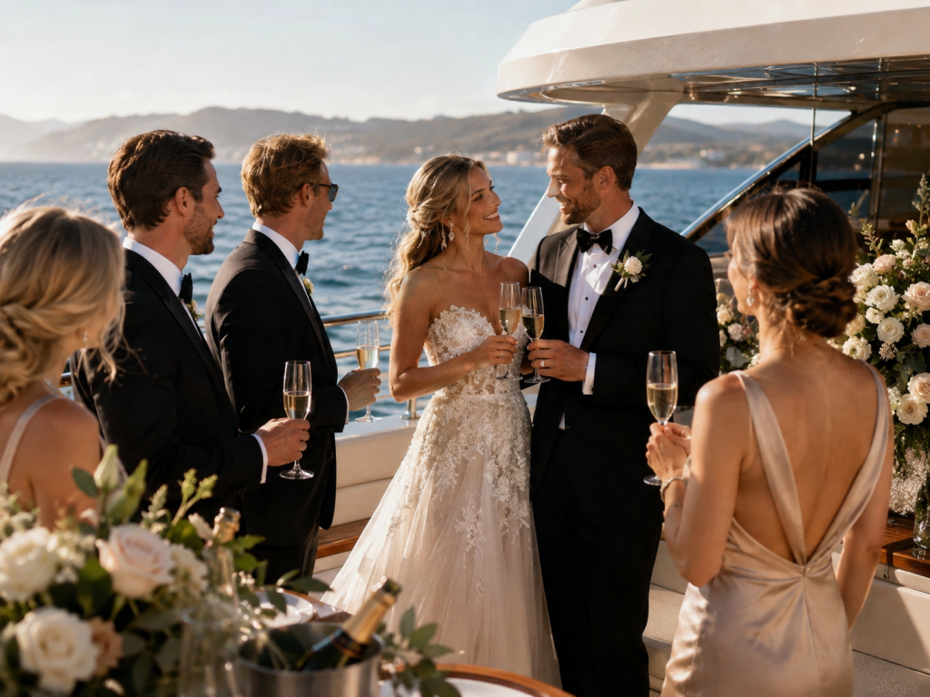 Wedding party celebration on a yacht