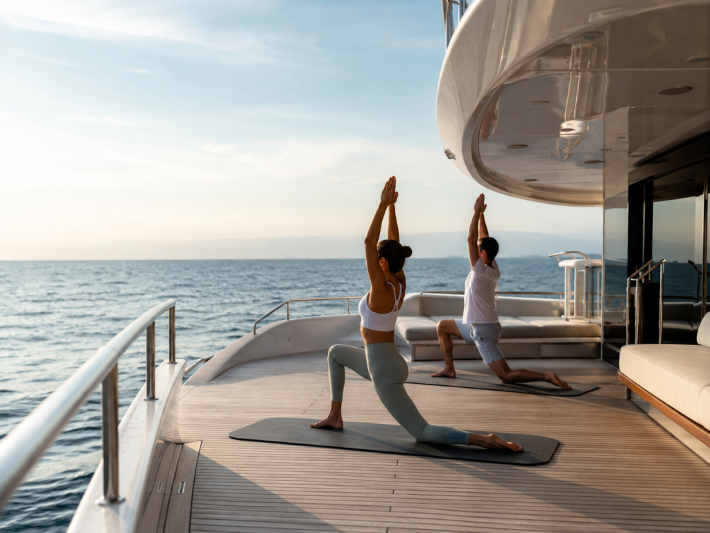 Yoga session on the deck of a yacht